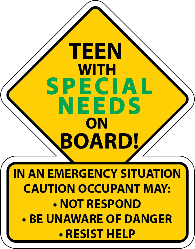 SPECIAL NEEDS Safety Car Truck  Decal Sticker  Autism 