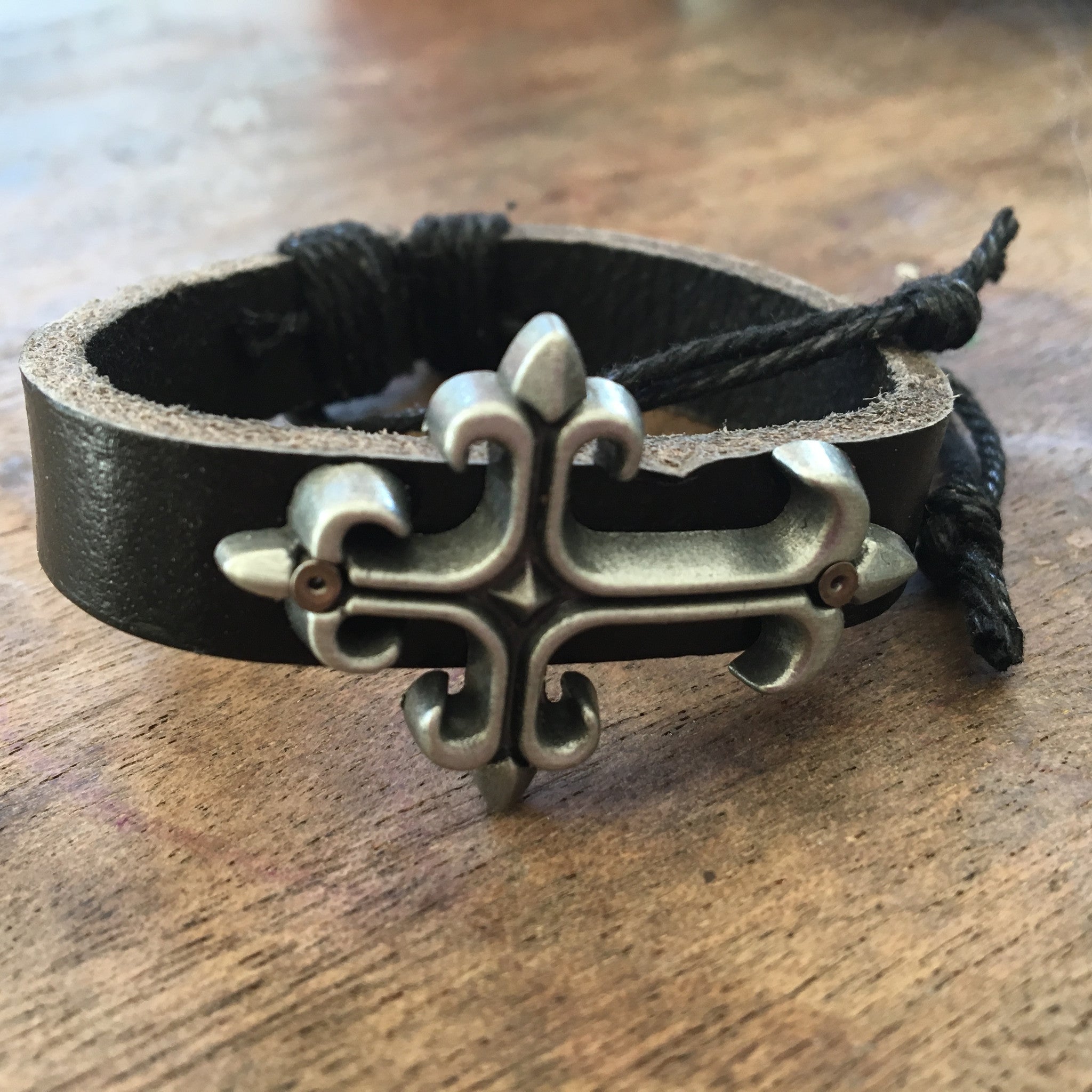 The Dustin Cross Hemp and Black Leather Bracelet