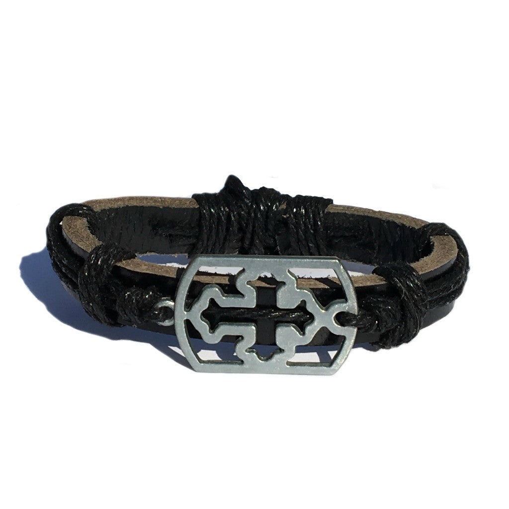 The Devon Cross, Hemp and Black Leather Bracelet