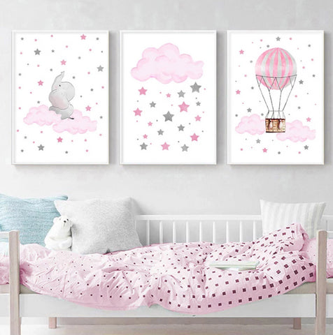 Wall Art Name Personalised Nursery Print Pink Happy Cloud Baby Room Walls Decoration
