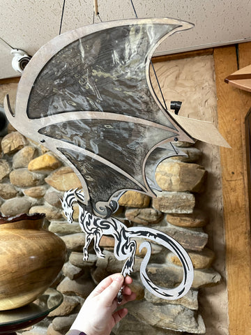 Our handmade dragon with hand-poured epoxy wings