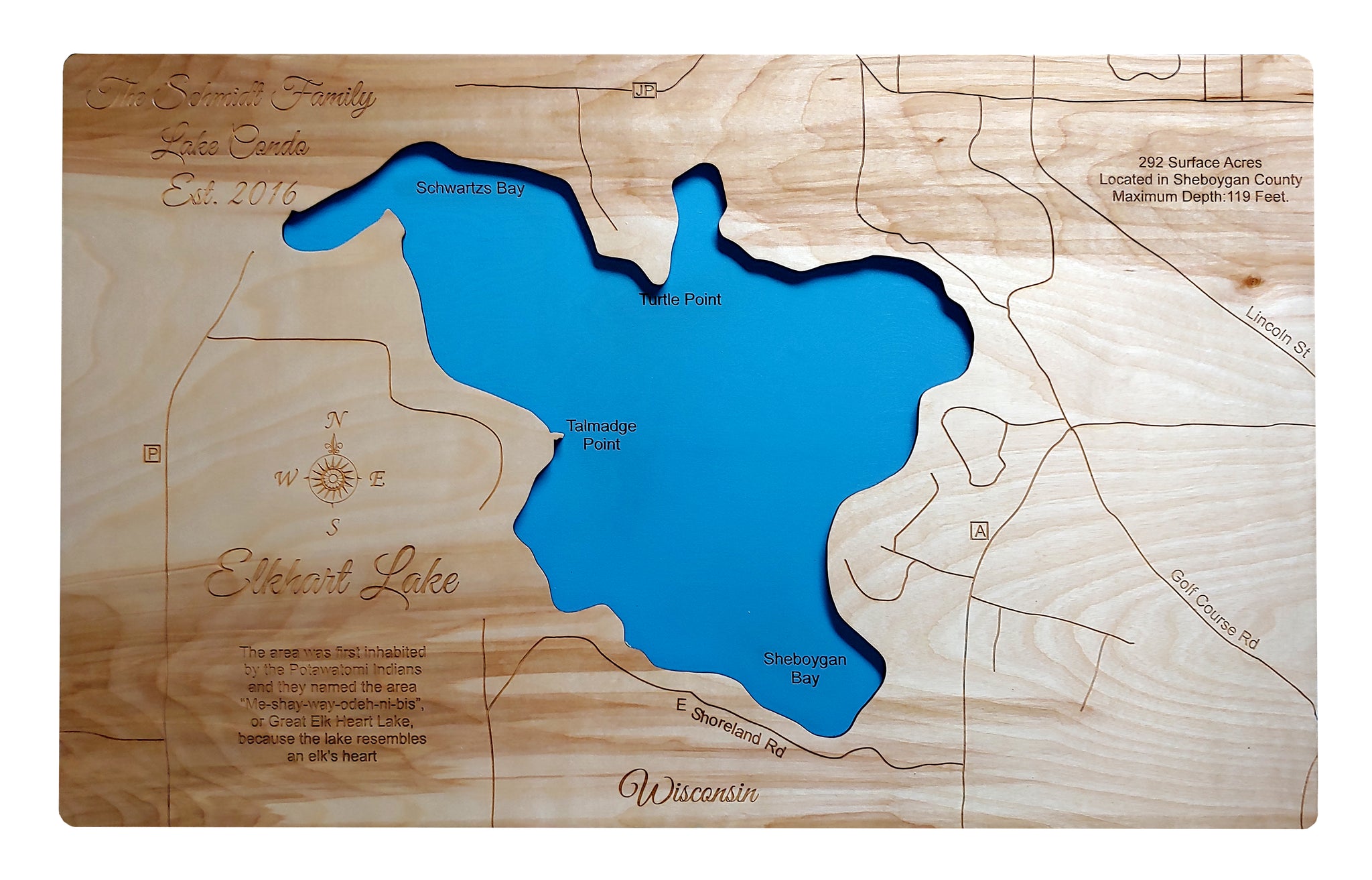 Elkhart Lake Wisconsin Map Elkhart Lake, Wisconsin - Laser Cut Wood Map