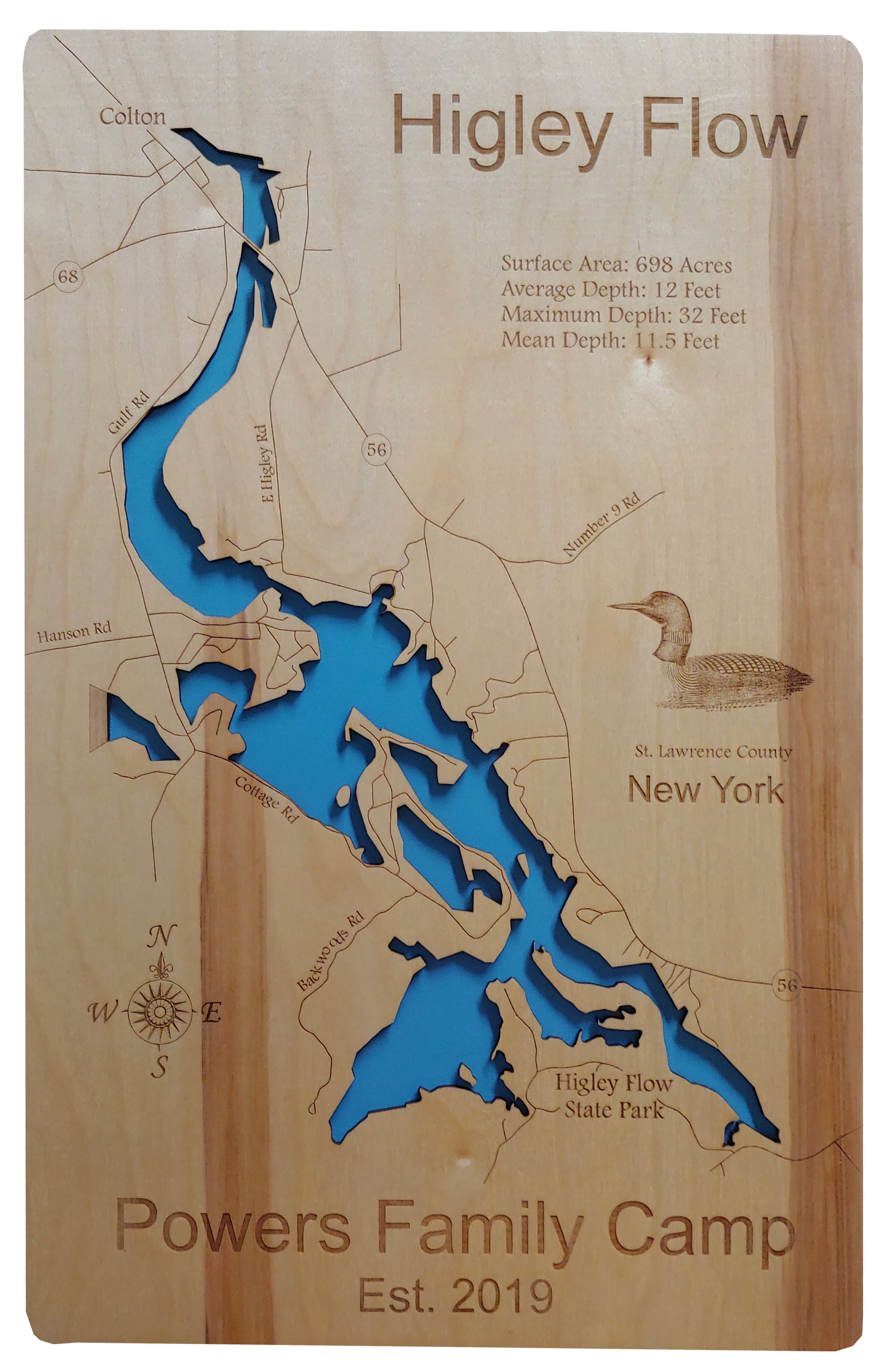 Higley Flow, New York Laser Cut Wood Map Personal Handcrafted Displays