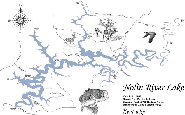Nolin River Lake Ky Laser Cut Wood Map 8380