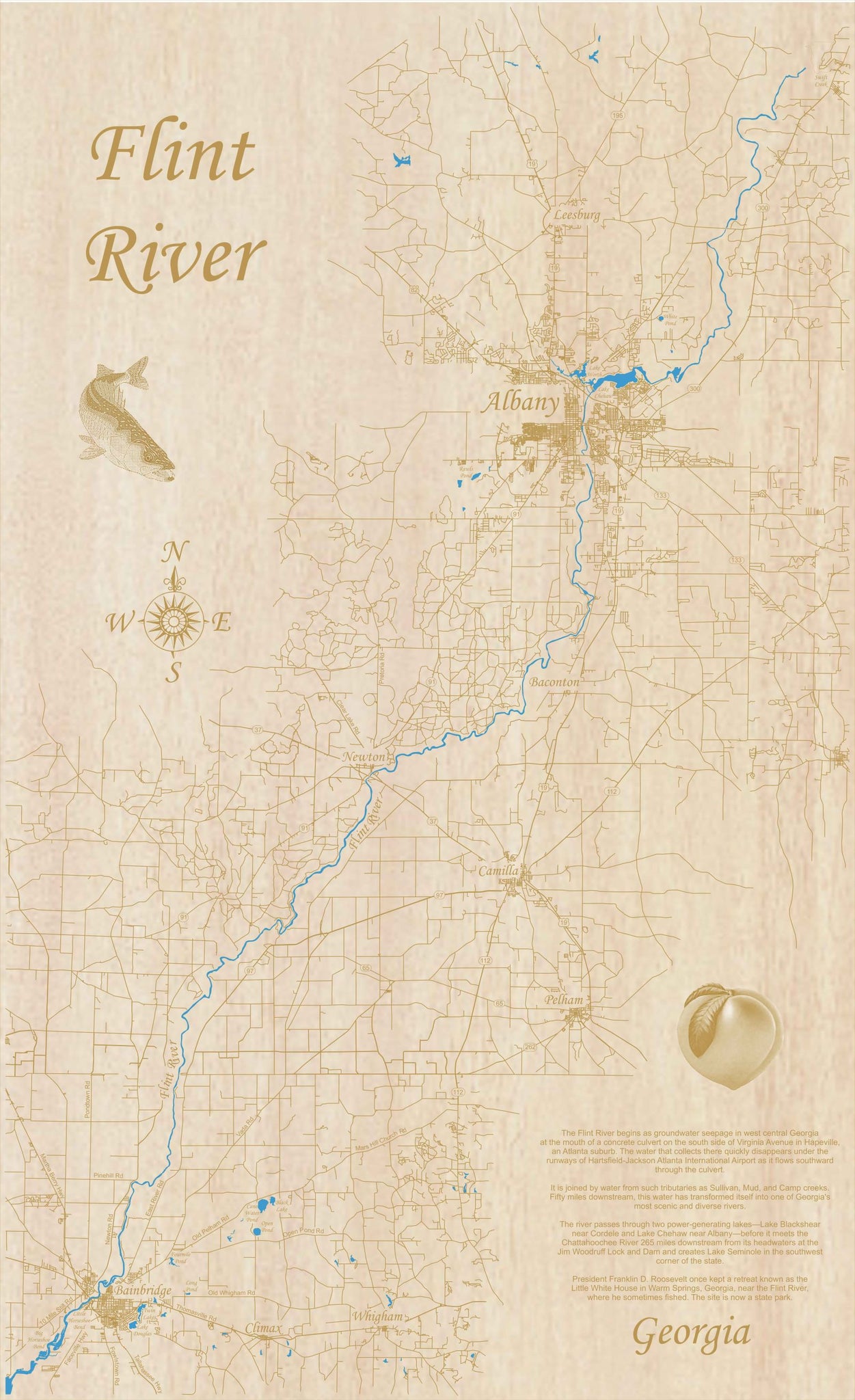 Flint River Georgia Laser Cut Wood Map