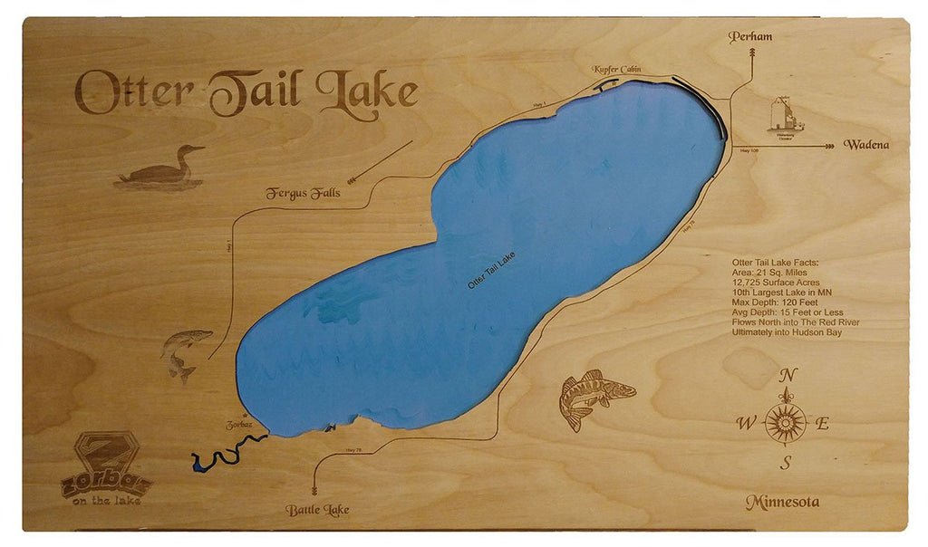 Otter Tail Lake Minnesota Laser Cut Wood Map