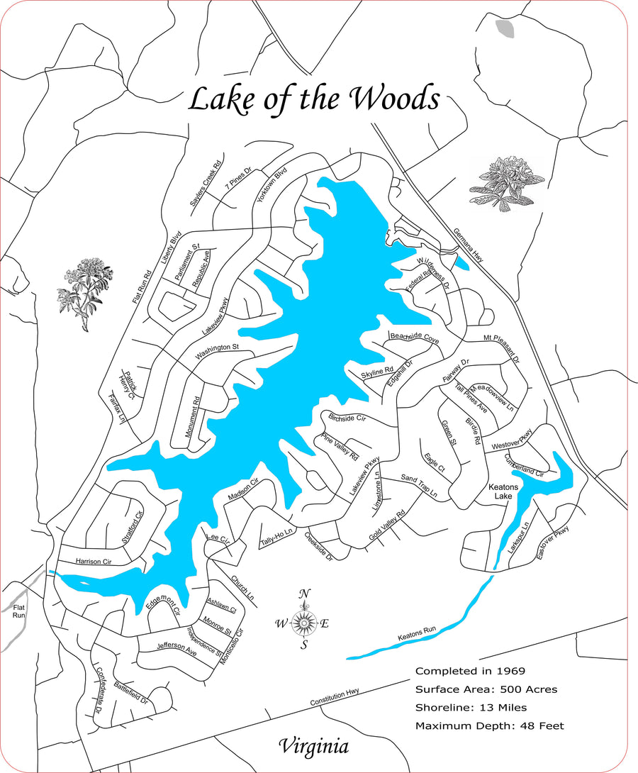 Lake of the Woods, Virginia Laser Cut Wood Map Personal Handcrafted