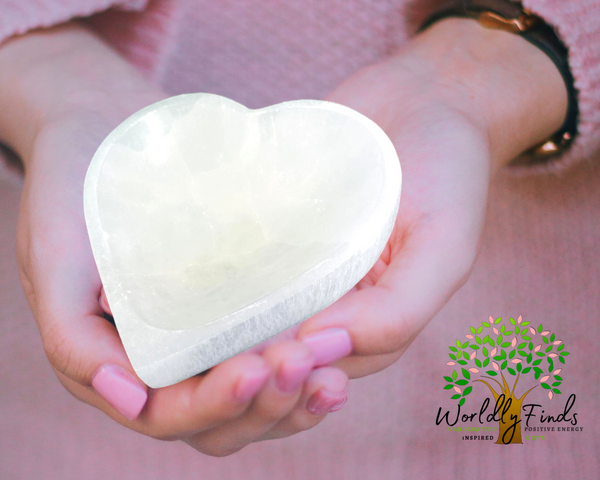 Selenite Crystal Heart Bowl - Selenite Crystal Holder Moroccan Carved Heart Dish