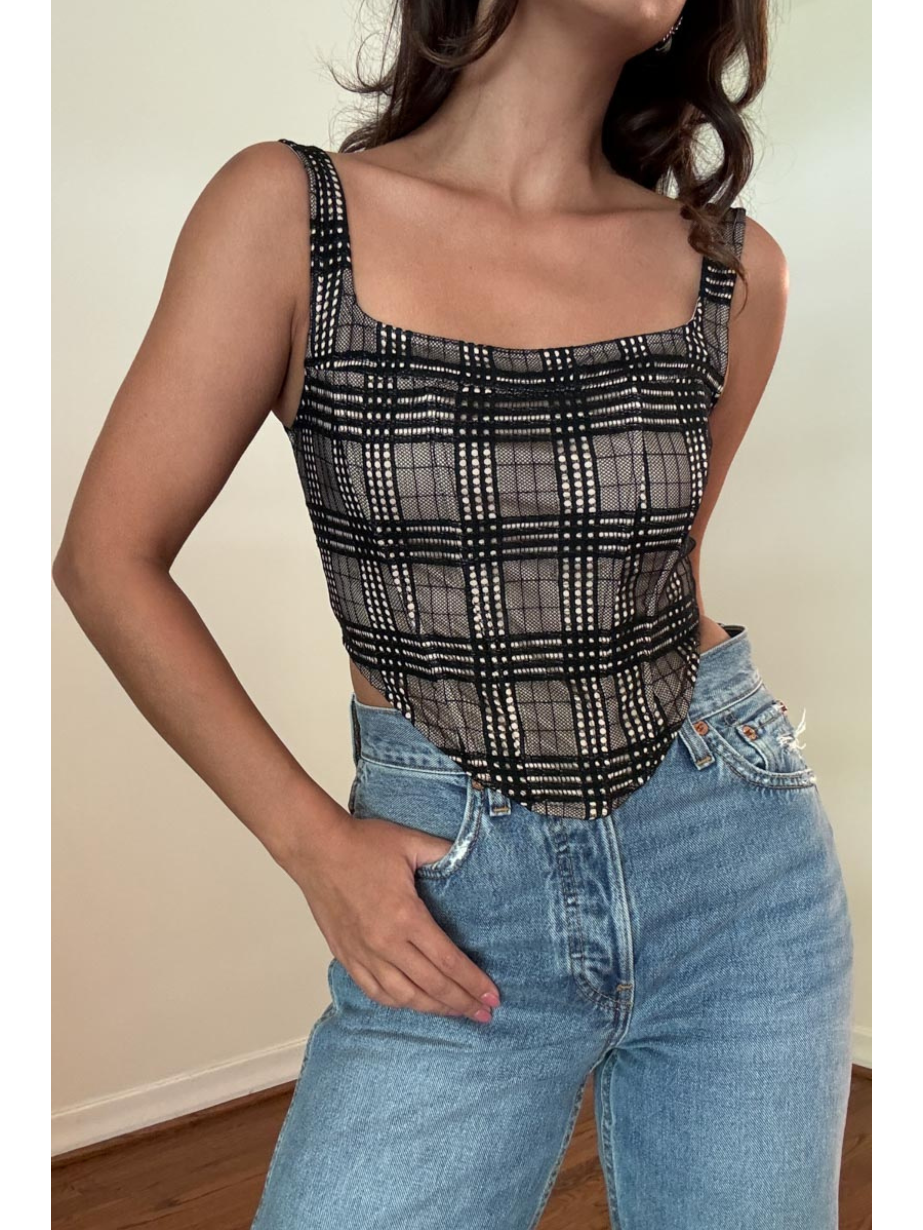 Square Neck Lace Corset Top - SALE