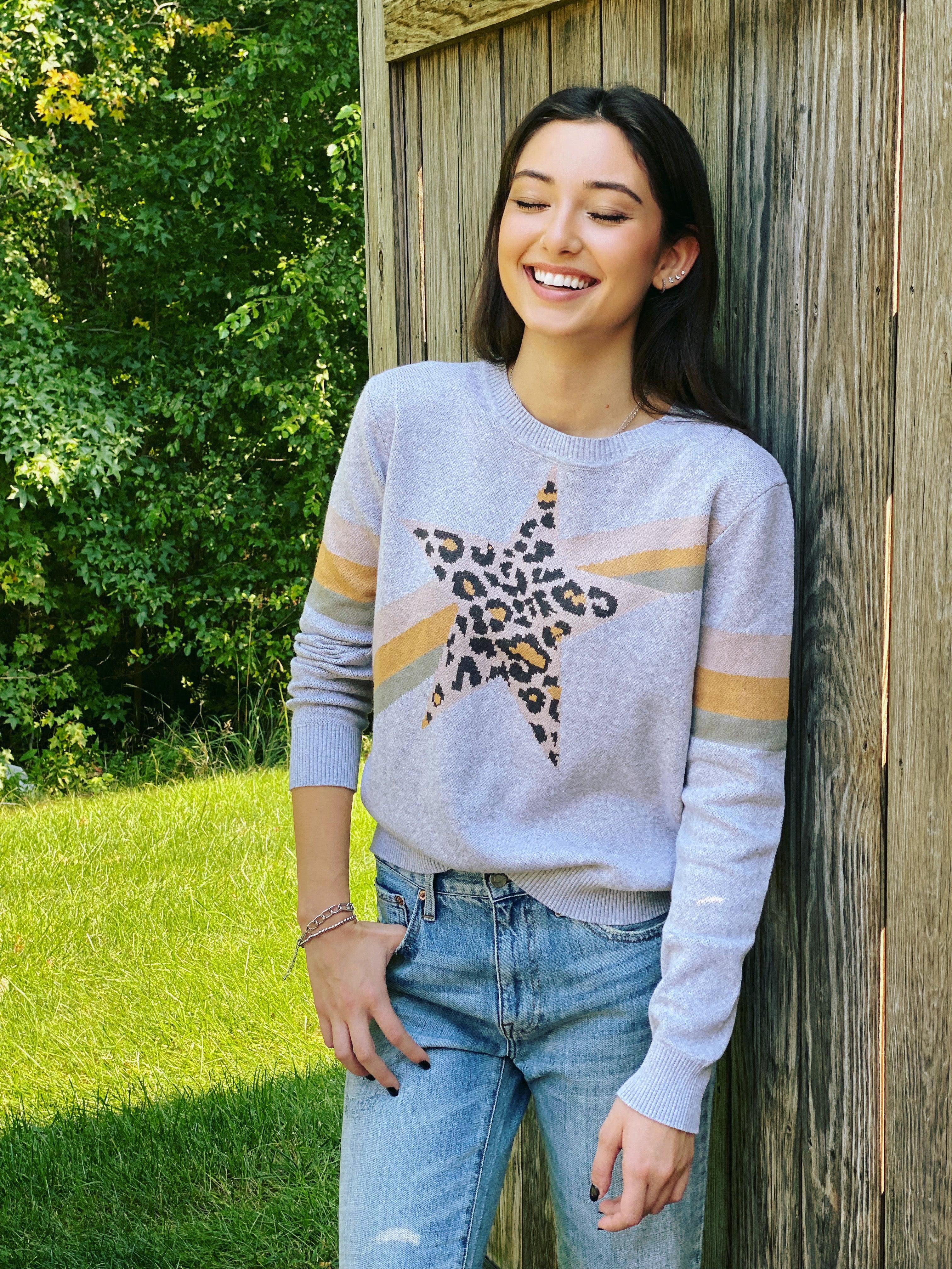 Leopard Star Knit Sweater