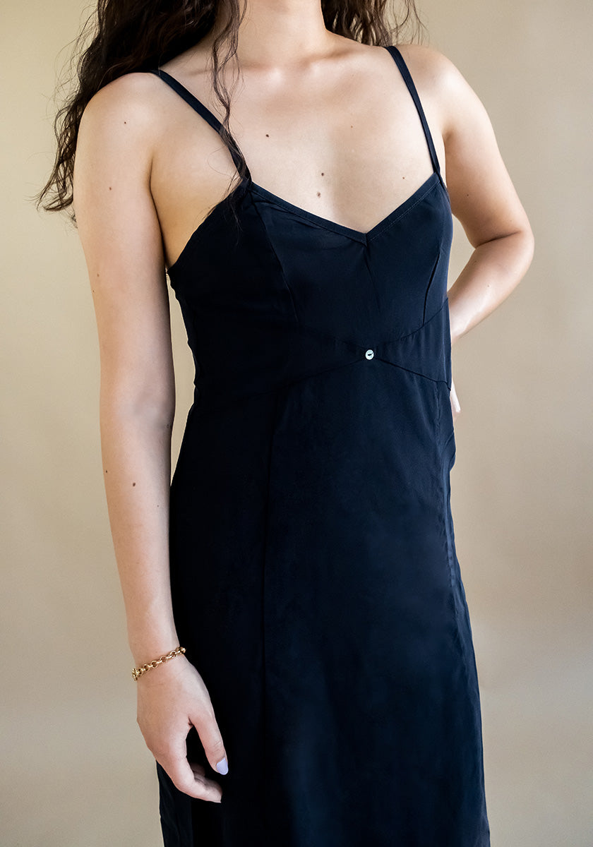 Vetiver Slip Dress- Midnight- Stretch Silk