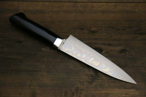Takeshi Saji Maki-e Art Blue Steel No.2 Colored Damascus Petty-Utility Japanese Knife 150mm Lacquered Handle - Seisuke Knife