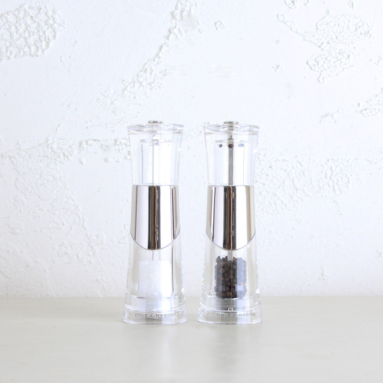 Cole & Mason Oslo Precision + Adjustable Salt & Pepper Mill Set,  Silver/Clear Top