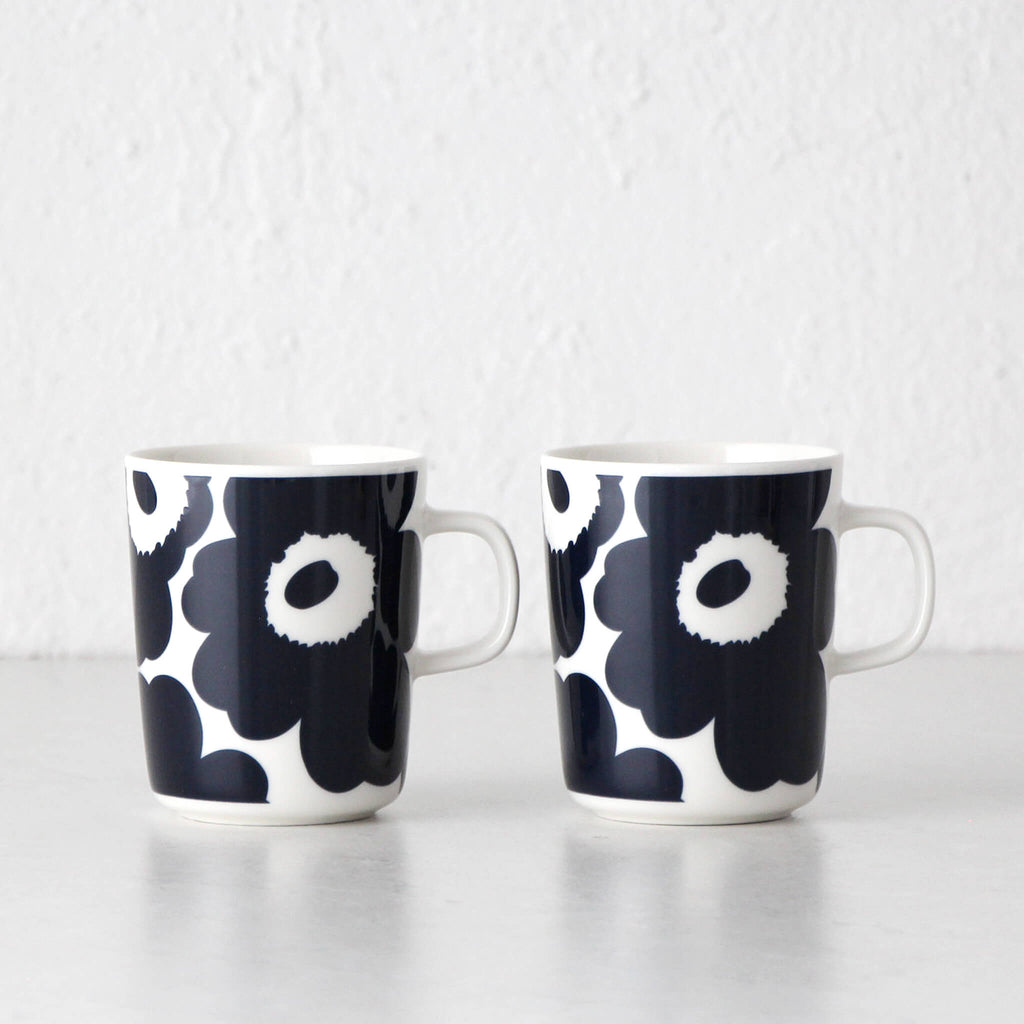 MARIMEKKO | UNIKKO COFFEE MUG  | WHITE + DARK BLUE | BUNDLE X2 –  Living By Design