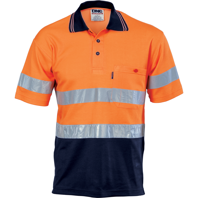 DNC Hi Vis Two Tone Cotton Back Polos with Reflective Tape Short Sleeve ...