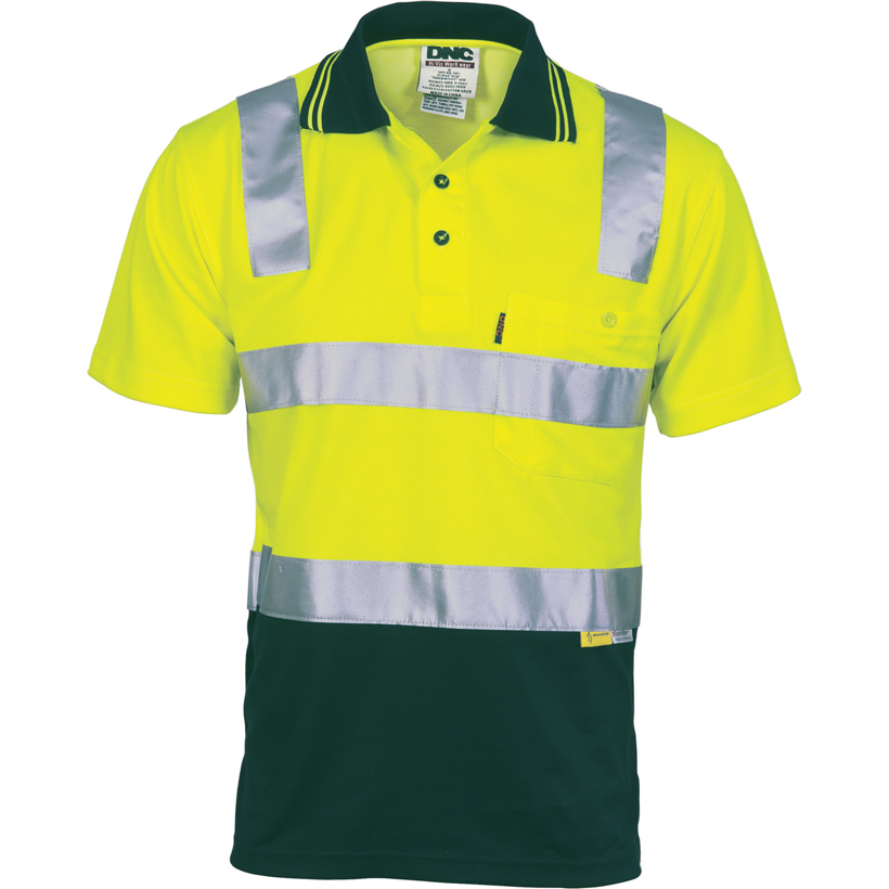 Hi Vis Two Tone Cotton Back Polo Shirt with Reflective Tape Short Slee ...