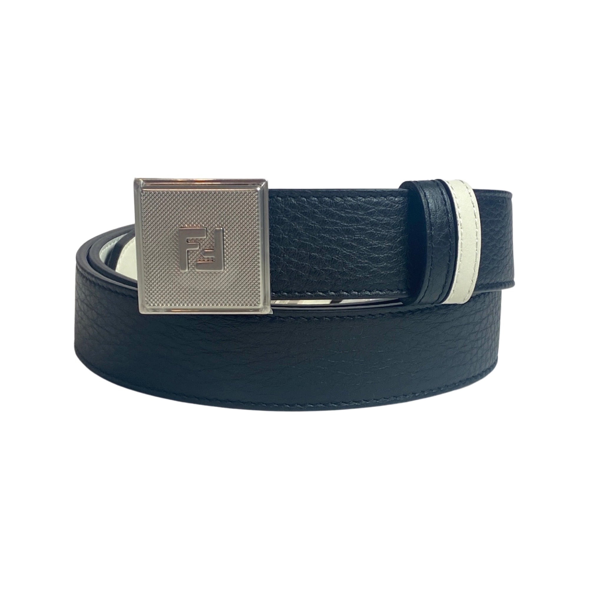 Fendi Black White Reversible Grained Leather Belt 105 7C0460