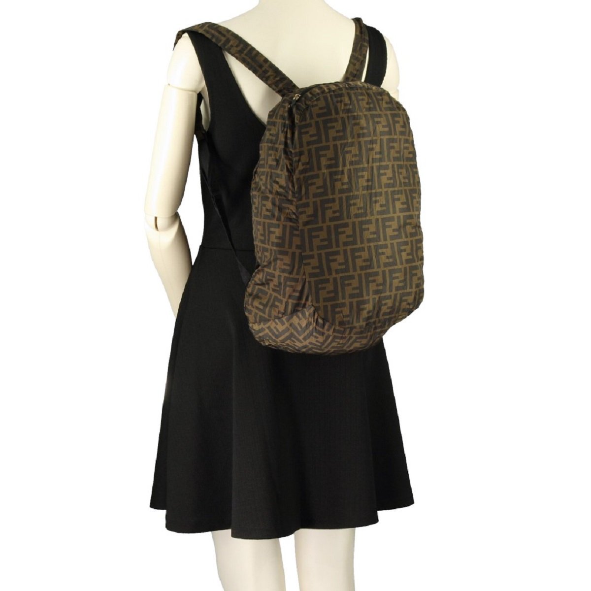 Fendi Brown Leather FF 1974 Print Charm Help Backpack Handbag 7AR730