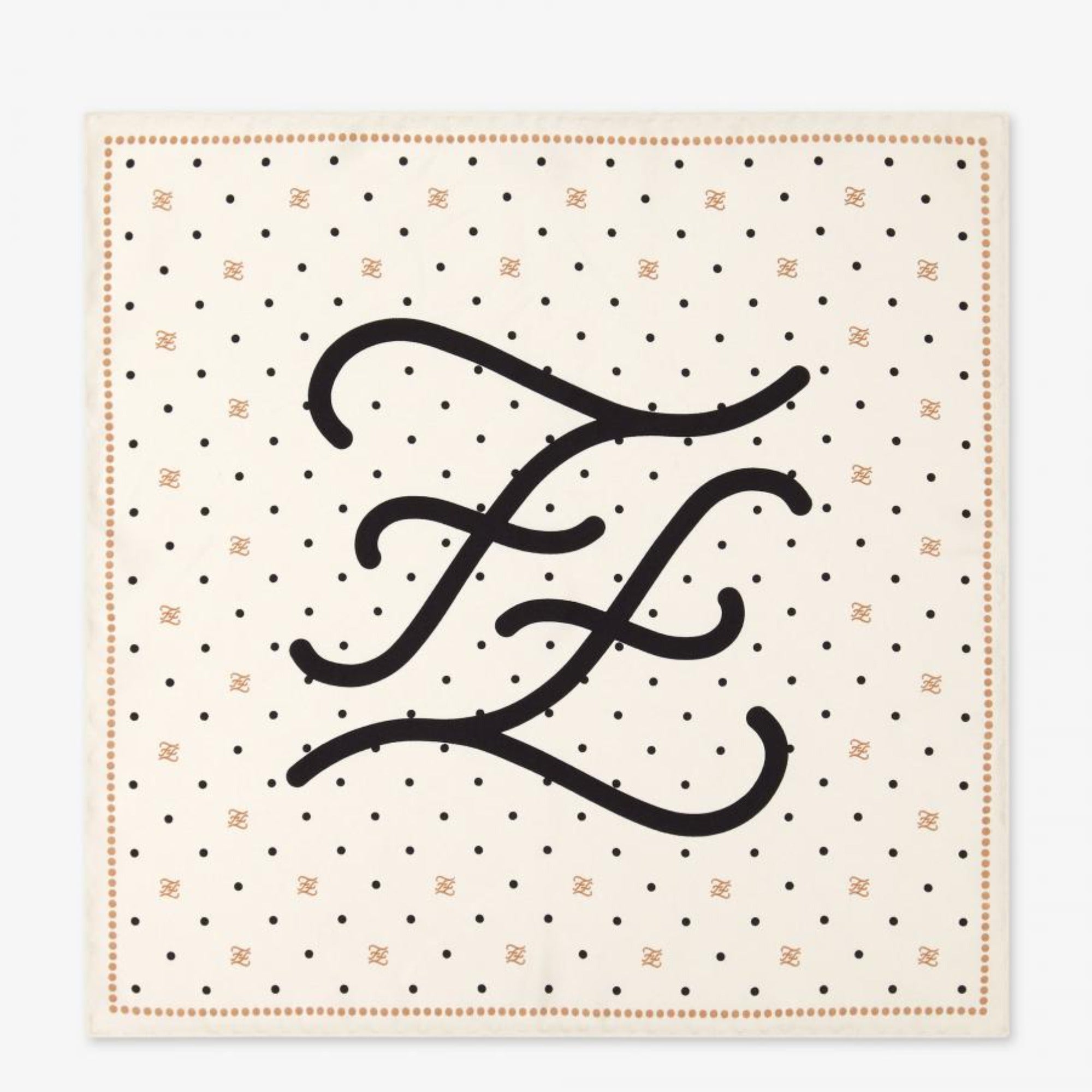 Fendi FF Karligraphy Black Logo Ivory Silk Scarf 33 cm FXT337