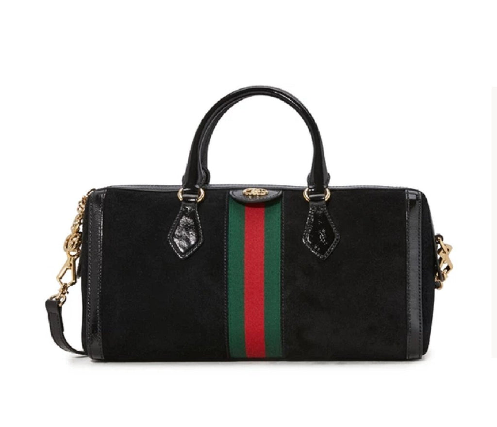 Gucci Black Ophidia Suede Web Stripe Boston Satchel Crossbody Handbag – Queen Bee of Beverly Hills