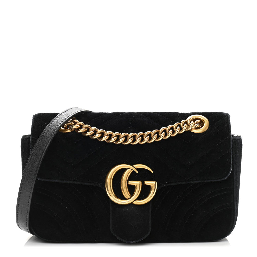 Gucci Marmont Black Velvet Leather Matelasse Shoulder – Queen Bee of Beverly Hills