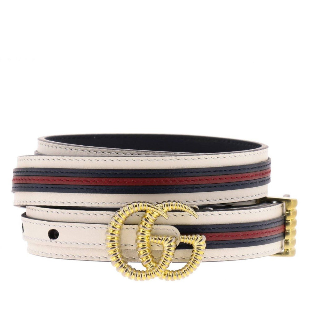 Gucci Marmont GG Logo Thin White Red Web Stripe Leather Belt Size 90 3 – Queen Bee of Beverly Hills