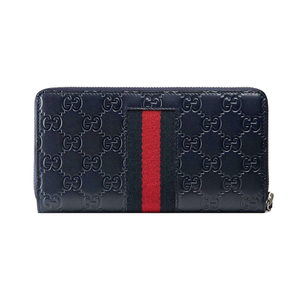 Navy Leather Guccissima Web Stripe Long Zip Wallet 408831 – Queen Bee of Beverly Hills