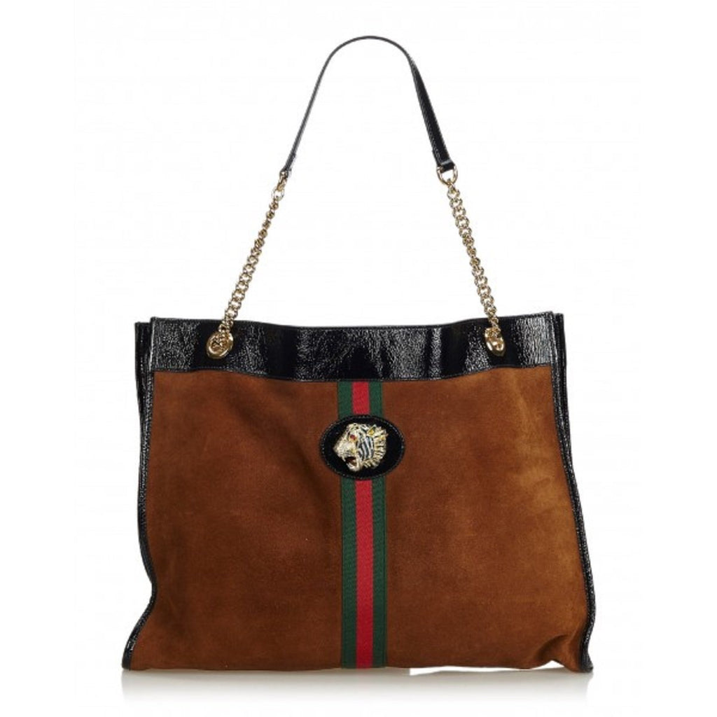 Gucci Rajah Brown Suede Web Stripe Tiger Large Maxi Leather Tote Bag 5 – Queen Bee of Beverly Hills