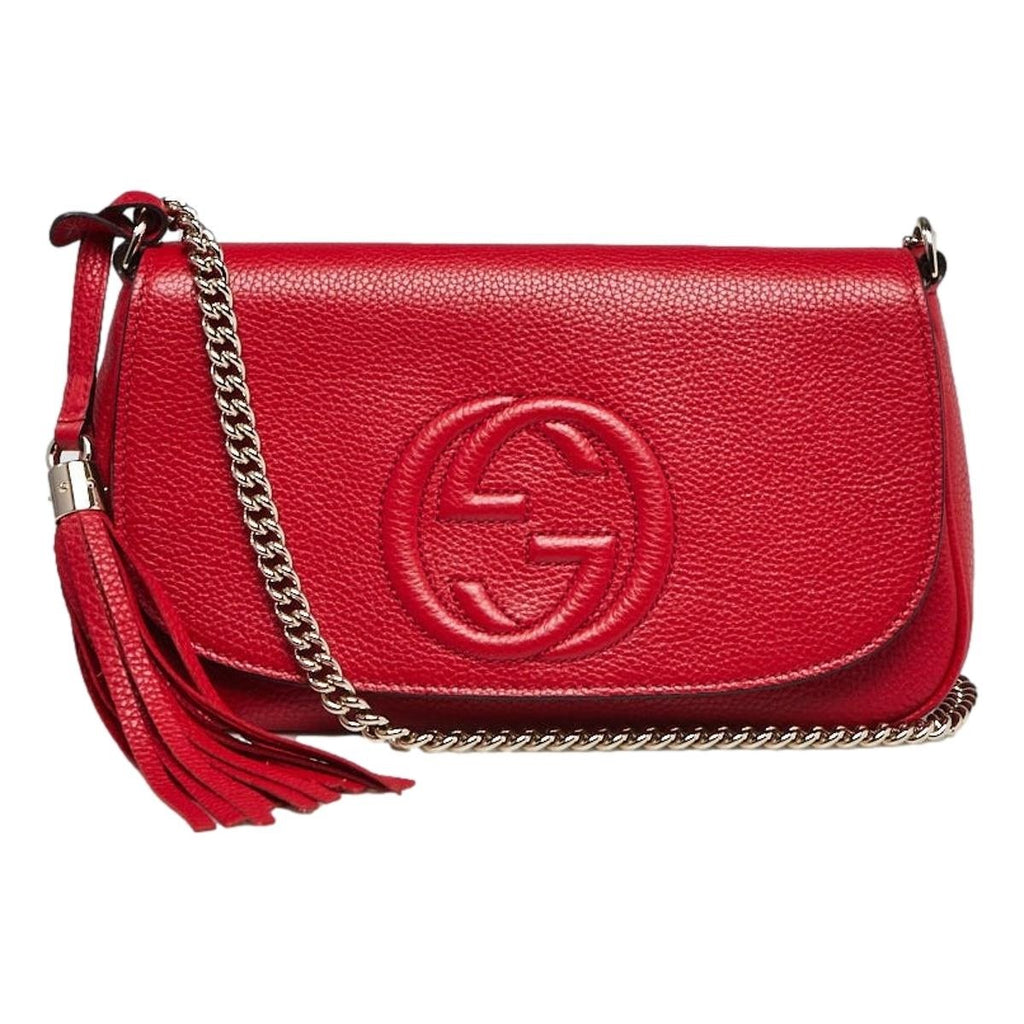 Gucci Soho Disco Red Leather GG Tassel Chain Crossbody Bag 536224 – Queen  Bee of Beverly Hills