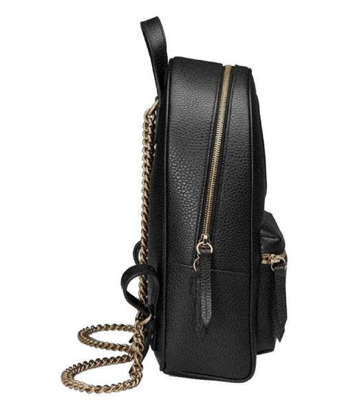 Gucci Soho GG Logo Black Leather Backpack Chain Straps 536192 – Queen ...