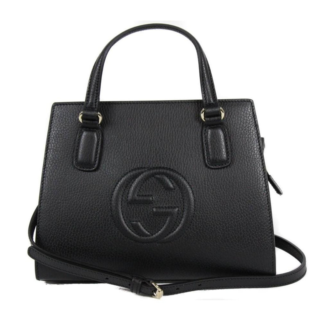 Gucci Soho Leather Tote Crossbody Bag Black 607722 – Queen Bee of Beverly  Hills