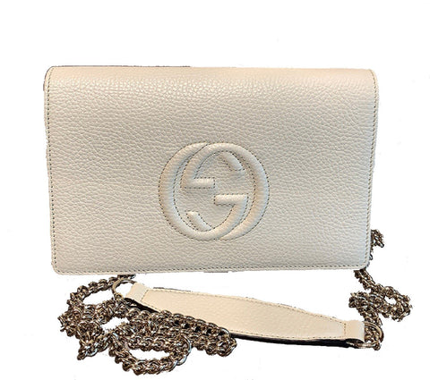 GUCCI Mini Soho Pebbled Leather Wallet On Chain Bag Blue 598211