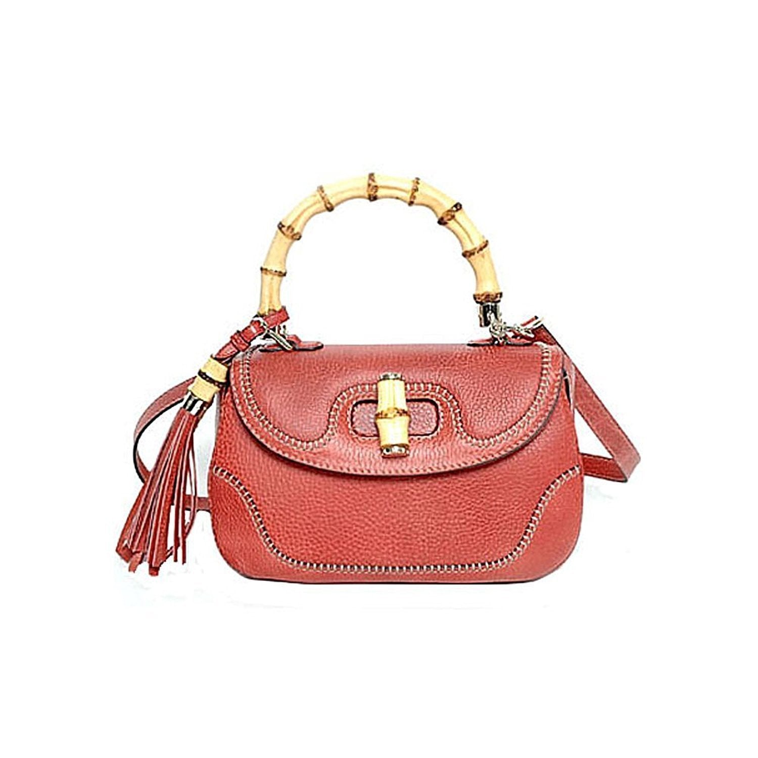 Gucci Women&#39;s Bamboo Coral Red Wooden Top Handle Bag/Shoulder Strap 254884 702380862086 | eBay