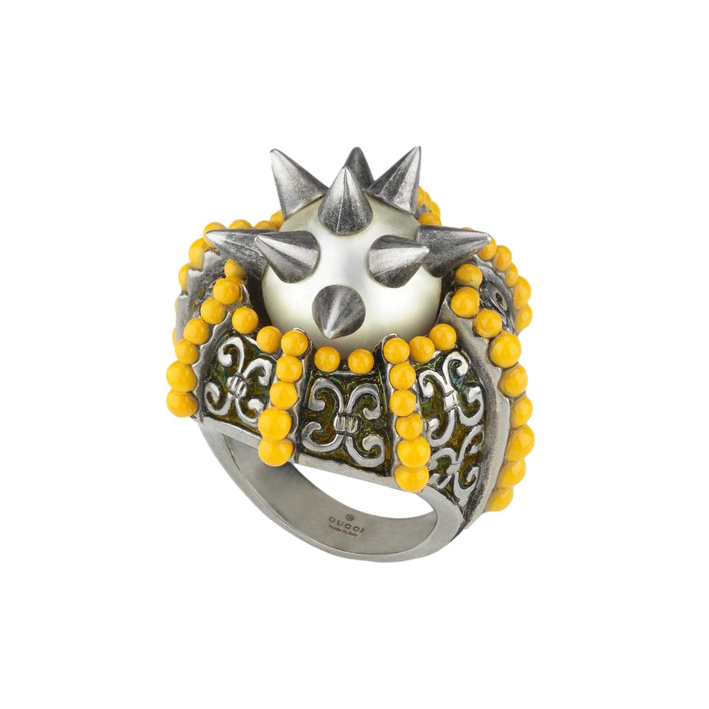1) Gucci Womens Metal Glass Pearl With Spikes and Yellow Beads Rin – Queen Bee of Beverly Hills