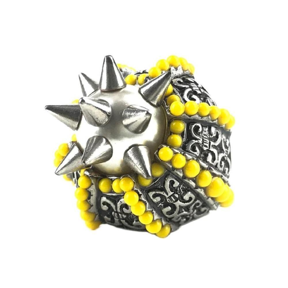 1) Gucci Womens Metal Glass Pearl With Spikes and Yellow Beads Rin – Queen Bee of Beverly Hills