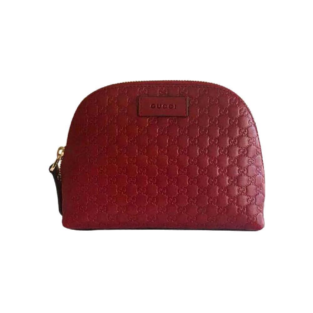 Gucci women&#39;s Red Leather Micro GG Guccissima Cosmetic Bag 449893 | eBay