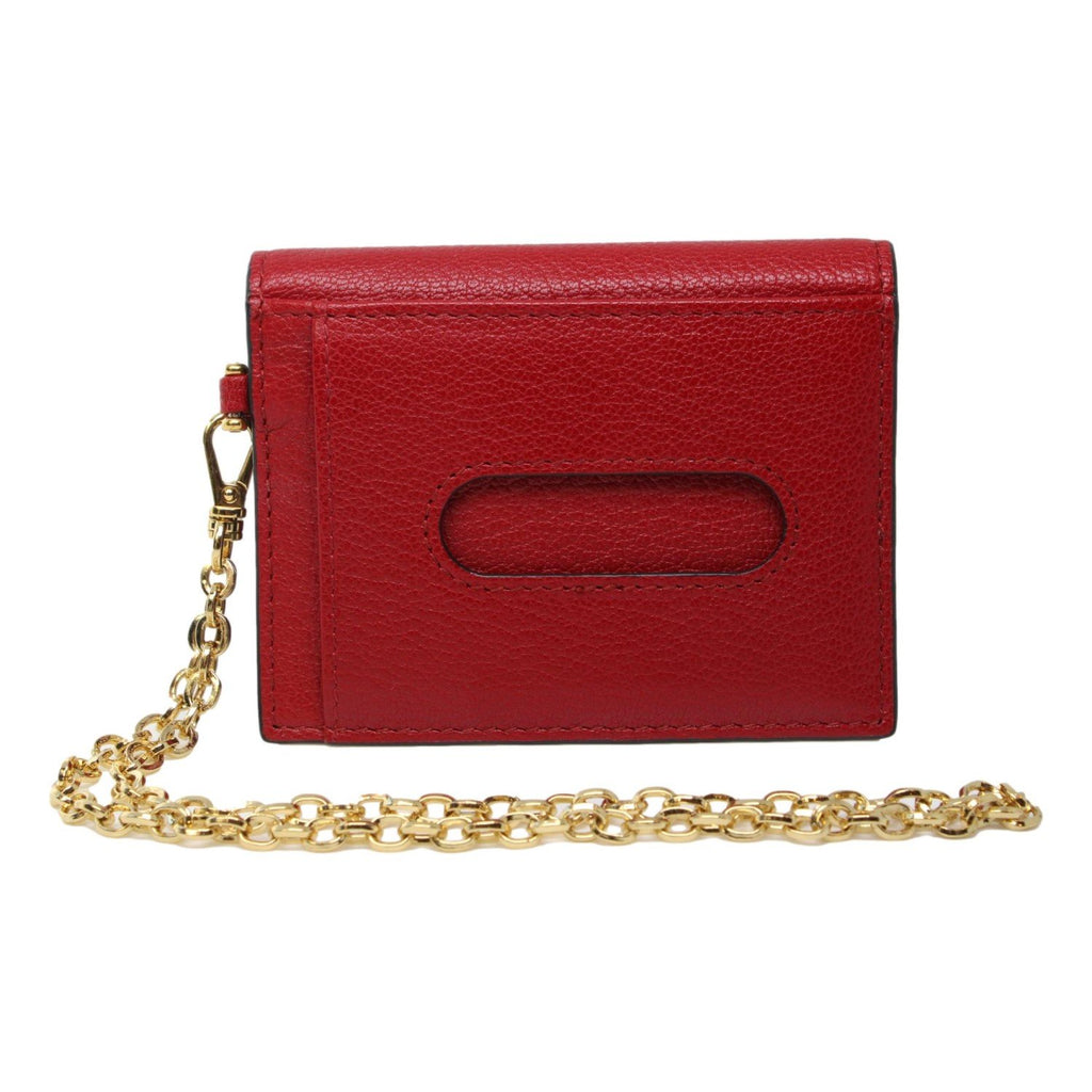 Miu Miu Fuoco Red Leather Credit Card Holder Wallet Madras Chain 5MC32 ...