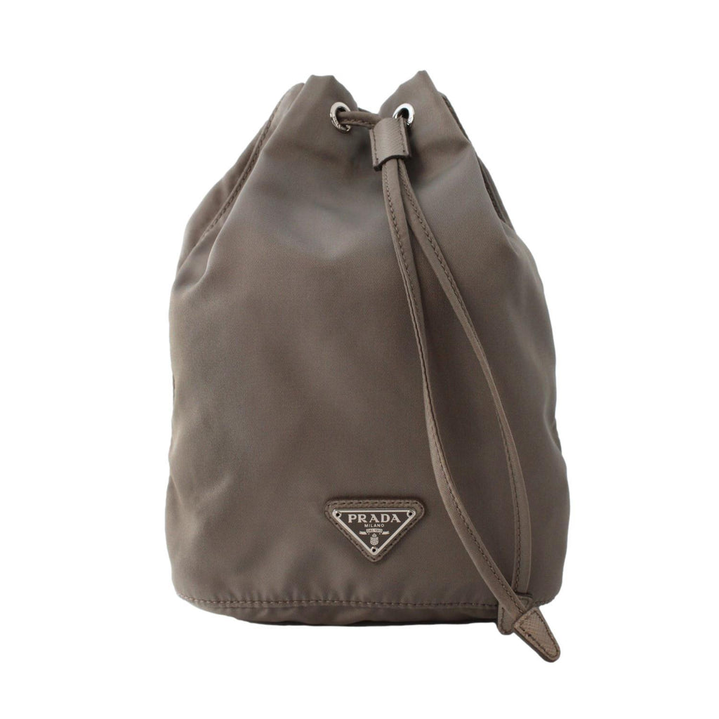 Prada Argilla Grey Tessuto Nylon Triangle Logo Bucket Bag 1NA369 ...