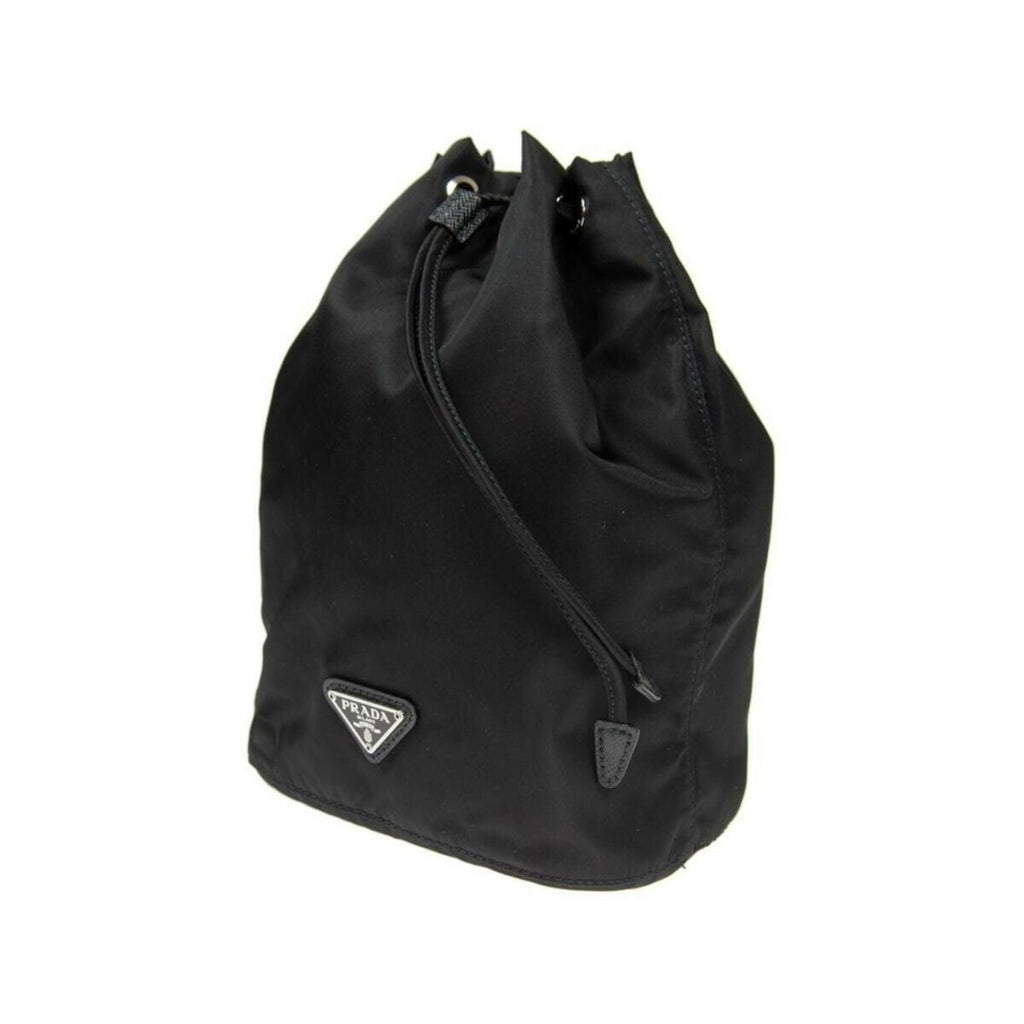 Prada Black Tessuto Nylon Triangle Logo Drawstring Bucket Bag 1NA369 ...