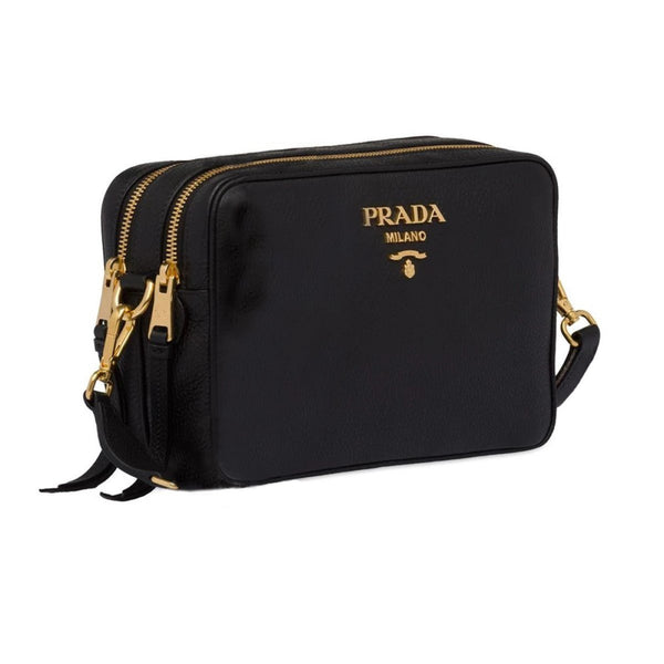 Prada Black Vitello Phenix Leather Double Zip Cross Body Bag 1BH079 ...