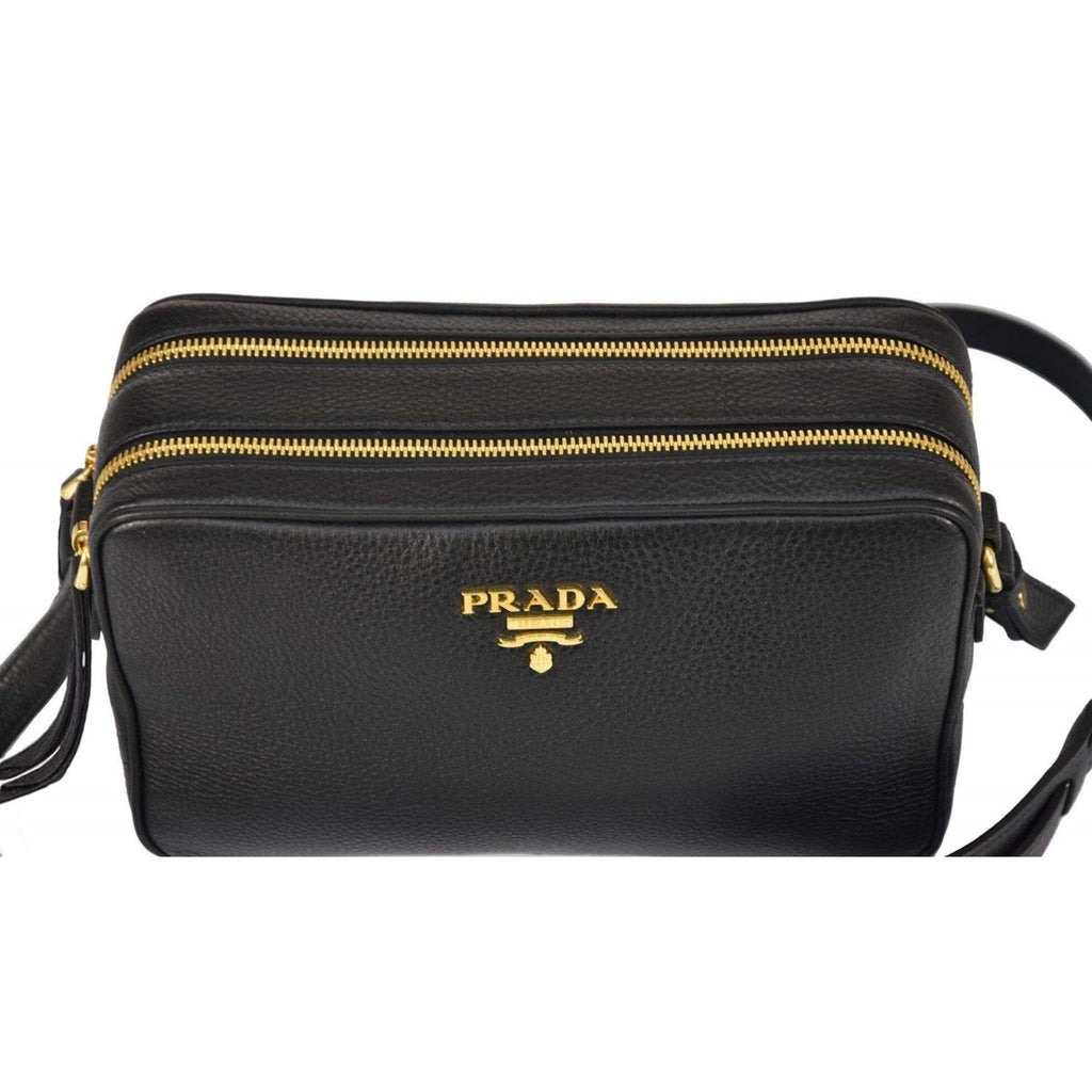 Prada Black Vitello Phenix Leather Double Zip Cross Body Bag 1BH079 ...