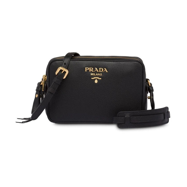 Prada Black Vitello Phenix Leather Double Zip Cross Body Bag 1BH079 ...