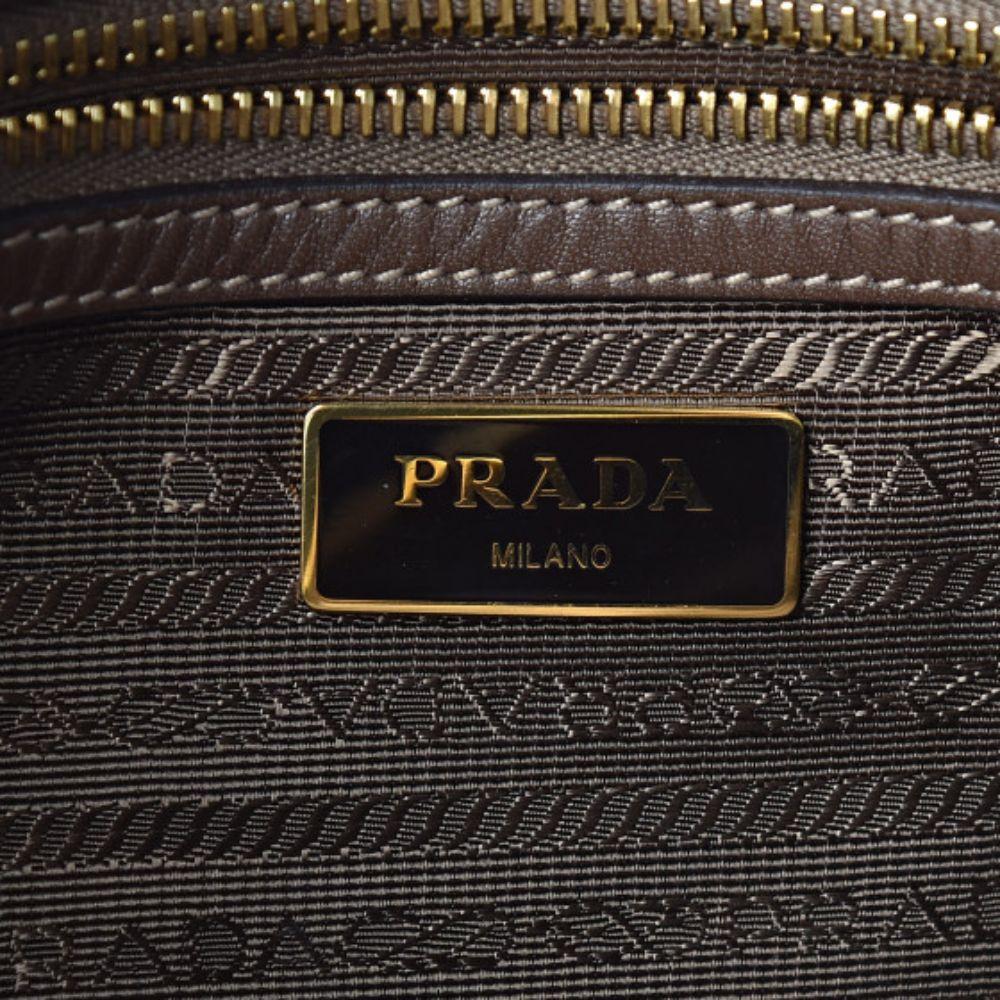 Prada Jacquard Logo Brown Canvas Leather Trim Camera Crossbody 1BH089