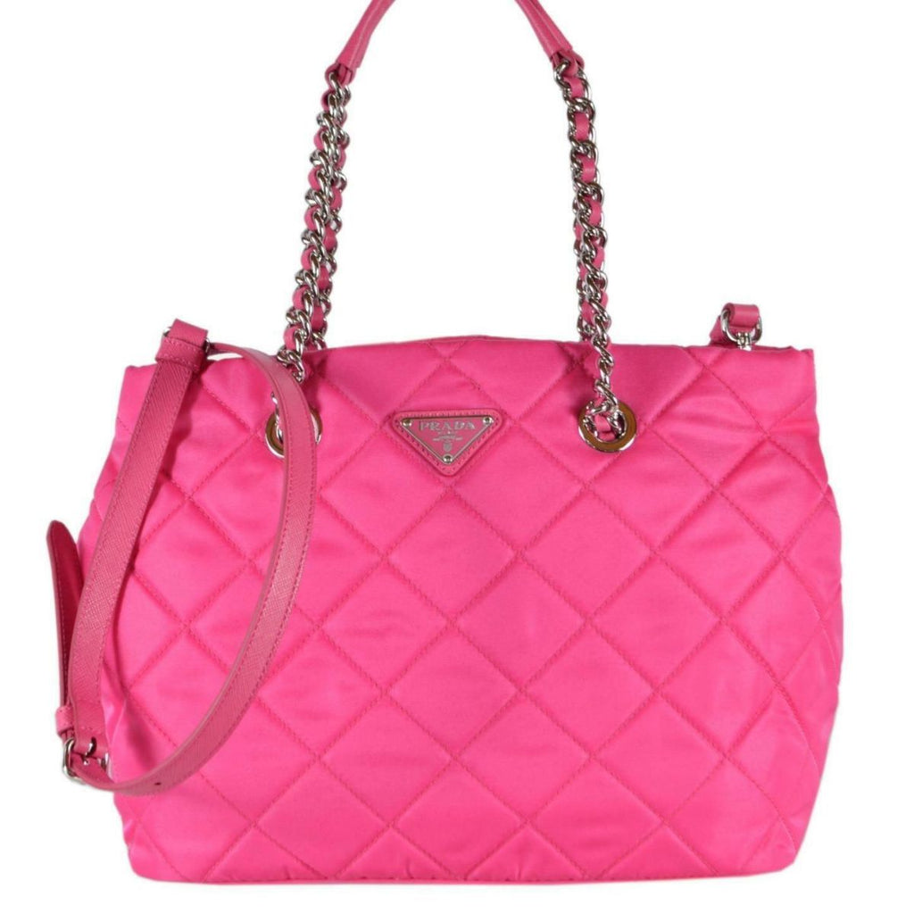 Prada Fuxia Quilted Tessuto Nylon Chain Strap Shoulder Bag Tote 1BG740 – Queen Bee of Beverly Hills