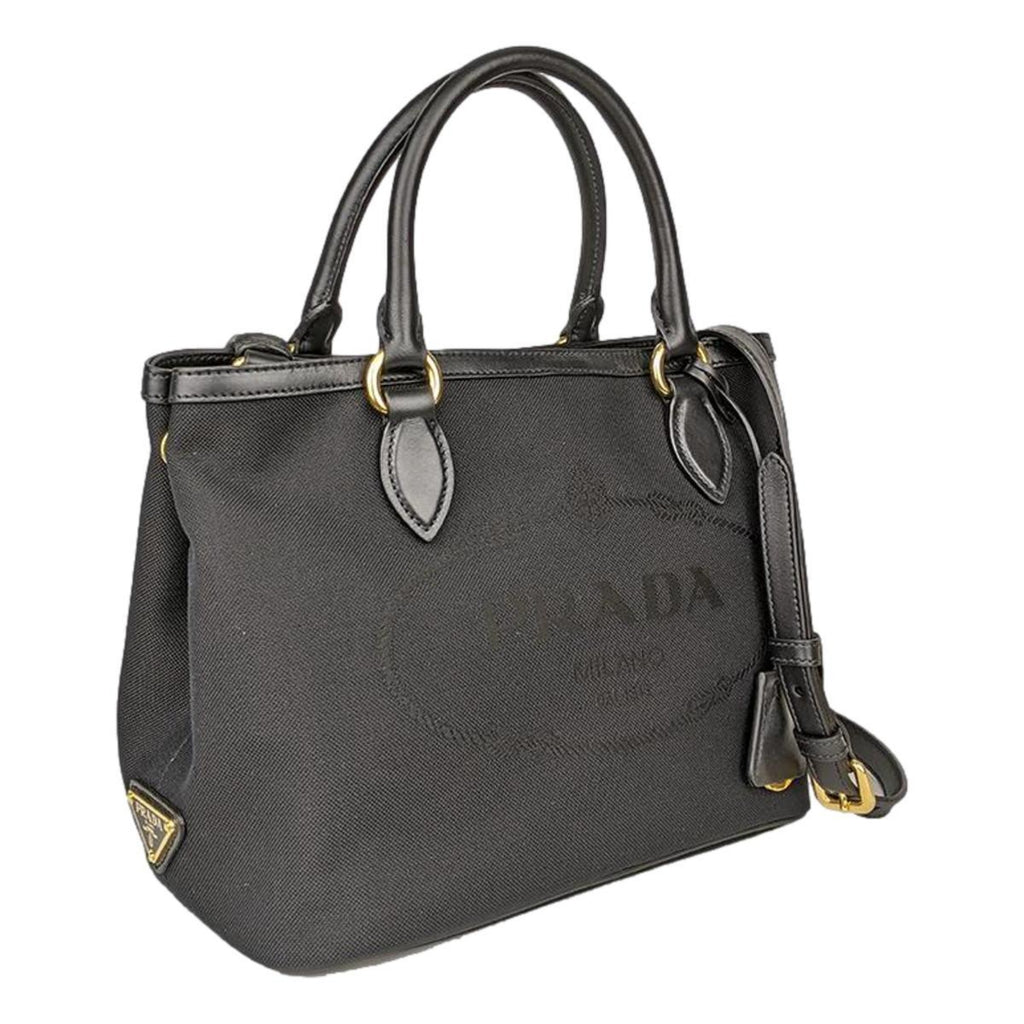 Prada Logo Jacquard Black Soft Calf Leather Trim Cross Body Bag 1BA172 –  Queen Bee of Beverly Hills