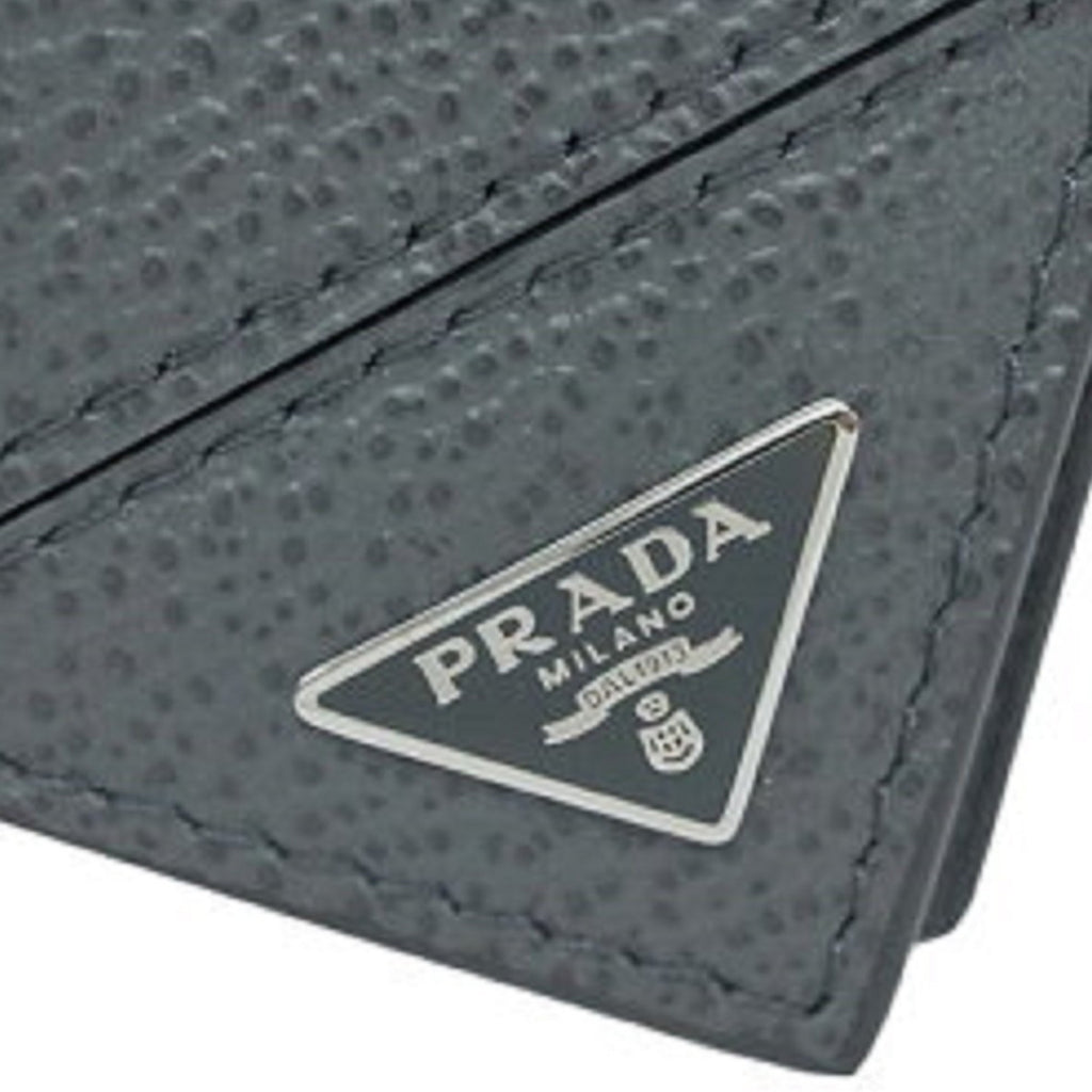 Prada Mens Gray Micro Grain Leather Iconic Triangle Logo Bifold Wallet ...