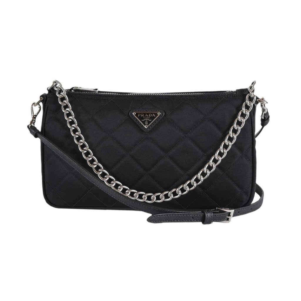 Prada Black Tessuto Nylon Quilted Chain Crossbody Bag 1BH026 – Queen Bee of  Beverly Hills