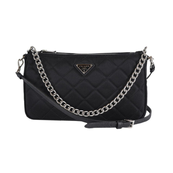 Prada Black Tessuto Nylon Quilted Chain Crossbody Bag 1BH026 – Queen ...