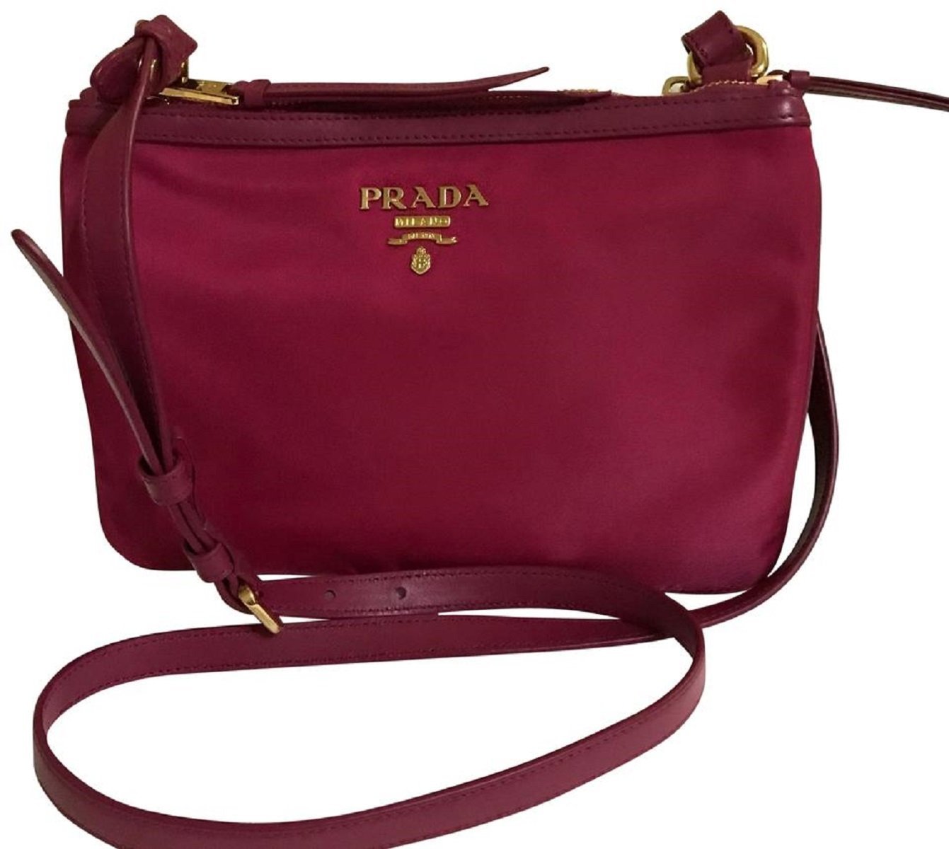 Prada Tessuto Nylon Blue Double Zip Calf Leather Crossbody Bag 1BH046