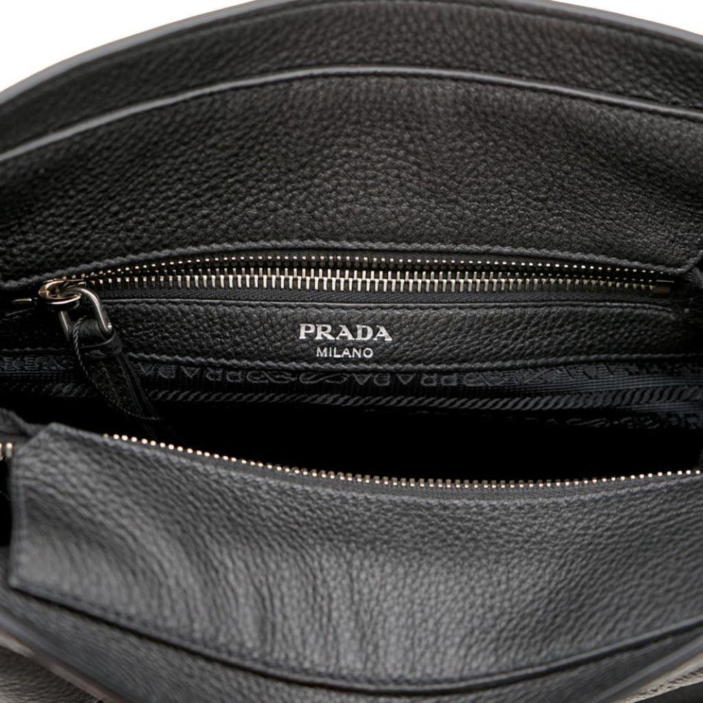 Prada Vitello Phenix Black Leather Stripe Strap Bucket Bag 1BE057 ...